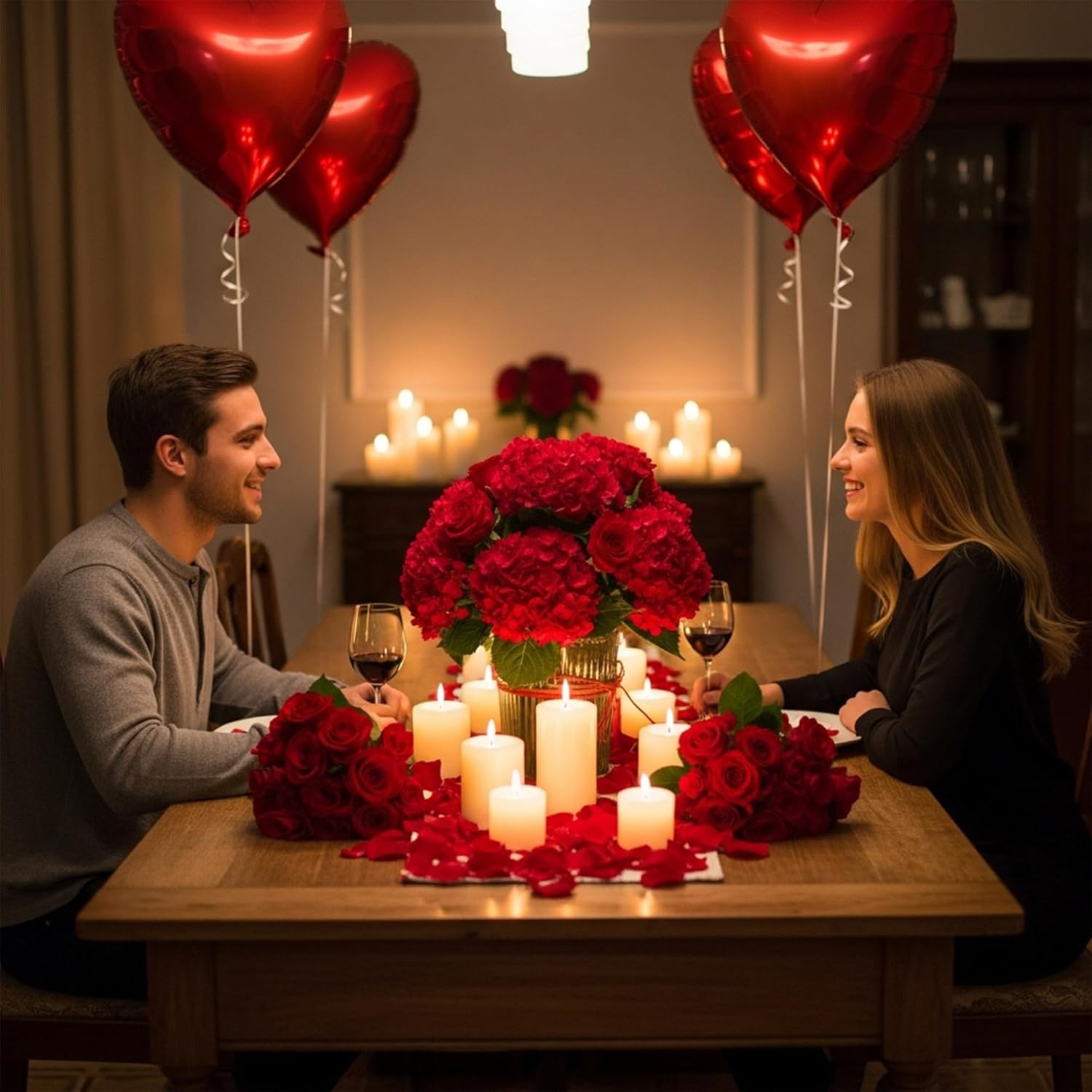 Auihiay 104PCS Hydrangea Artificial Flowers, Red Artificial Hydrangea Flowers Heads with Stems, Faux Hydrangea Flowers for Home Decor Wedding Bouquets Centerpieces - Image 2