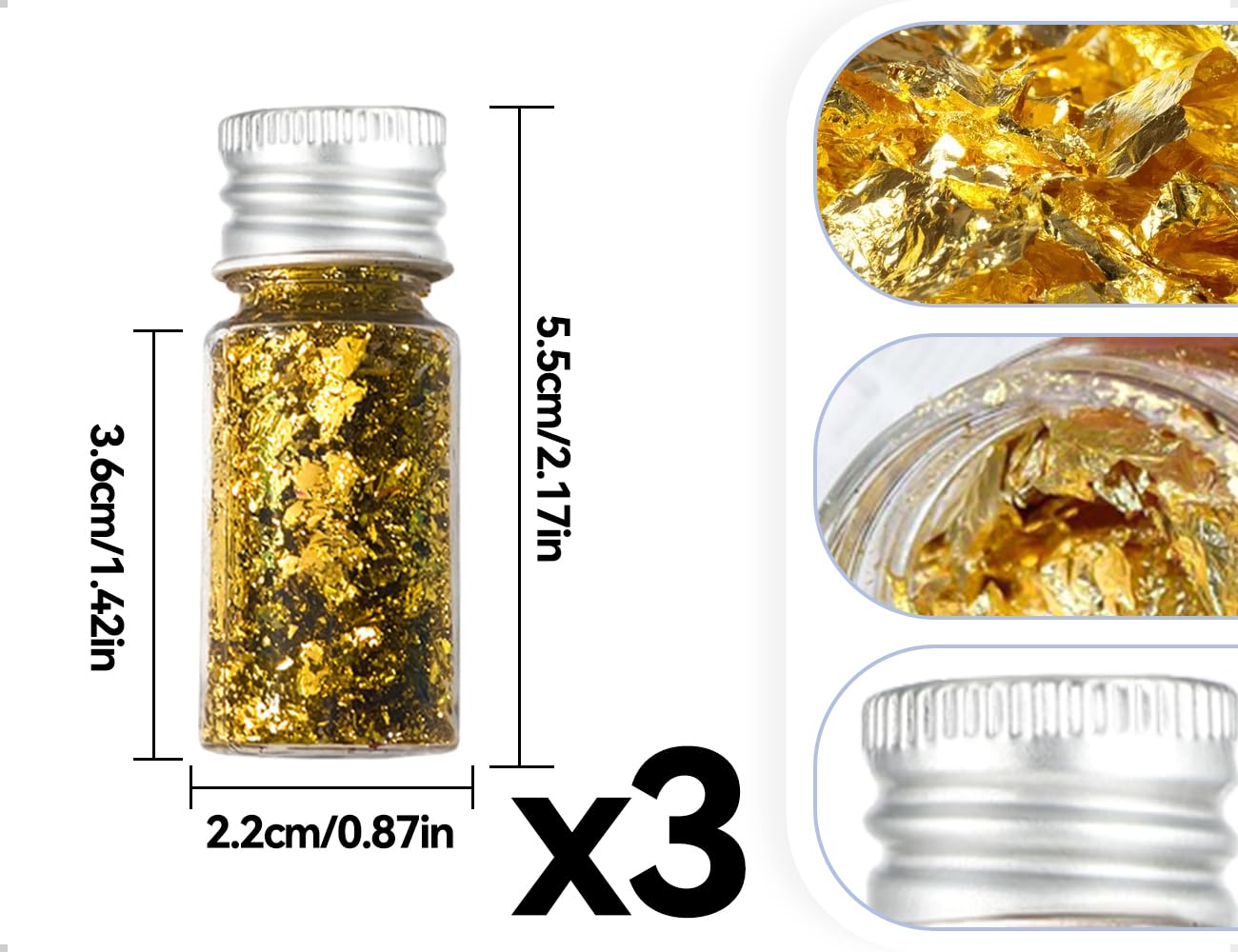 3 botellas de pan de oro,hojuelas de pan de oro no comestibles,papel de aluminio decorativo,ideal para el hogar,pintura,decoración de uñas,manualidades,esculturas y fundas de teléfono DIY