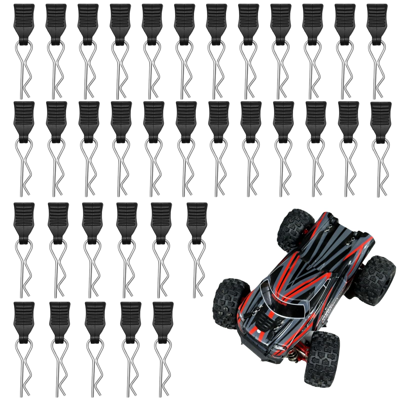 36 Stück RC Karosserie Clips, Body Shell Pins für 1/10 1/12 1/16 1/18 RC Autos, RC Körper Shell Pins mit Aufreißlaschen für Deerc Ersatzteile, Edelstahl Karosserieklammern