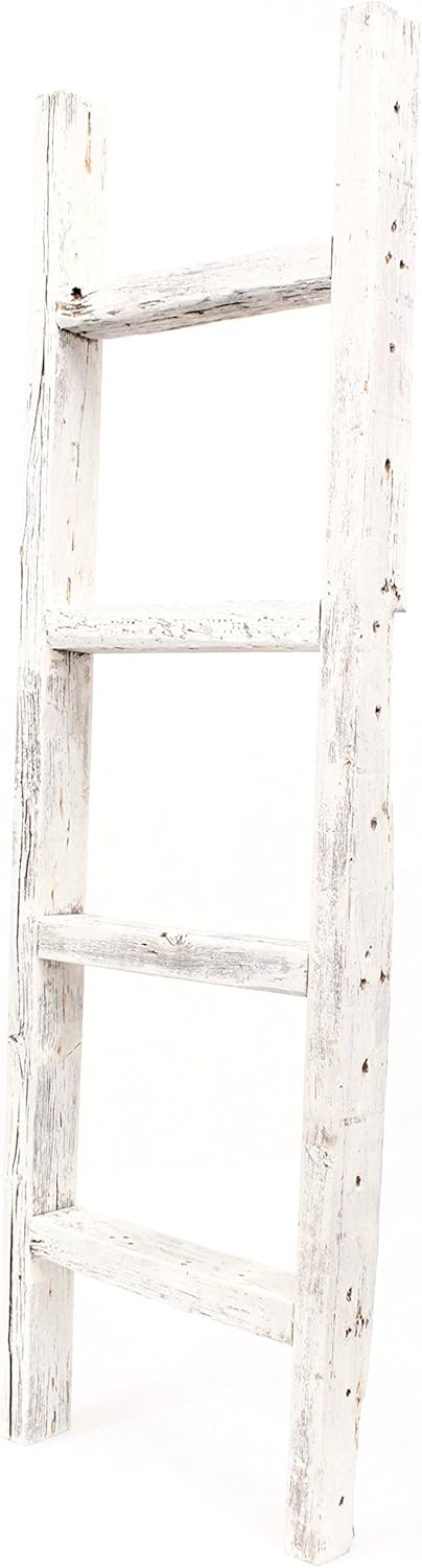 BarnwoodUSA Rustic Farmhouse Decorative Ladder - Our 4ft 2x3 Ladder can be Mounted Horizontally or Vertically | Crafted from 100% Recycled and Reclaimed Wood | No Assembly Required | White