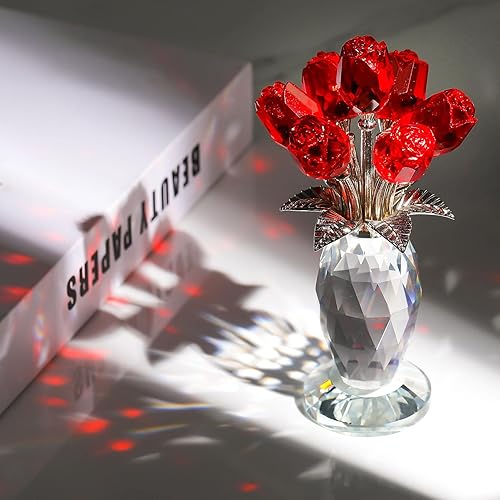 Miniatura 2 de Movdyka Ramo de rosas de cristal de rosas rojas, regalos para mujeres, esposa, mamá, figuras coleccionables de vidrio soplado, decoración de