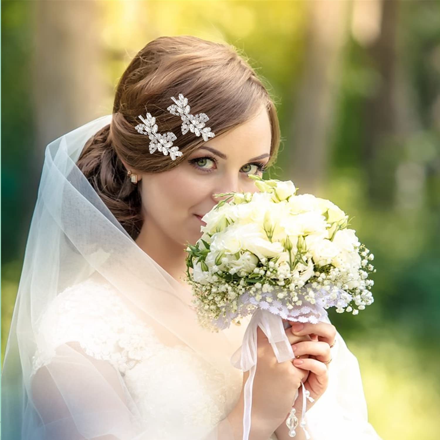 Amazon.com : 2 Pieces Rhinestone Bridal Hair Pins Leaf 