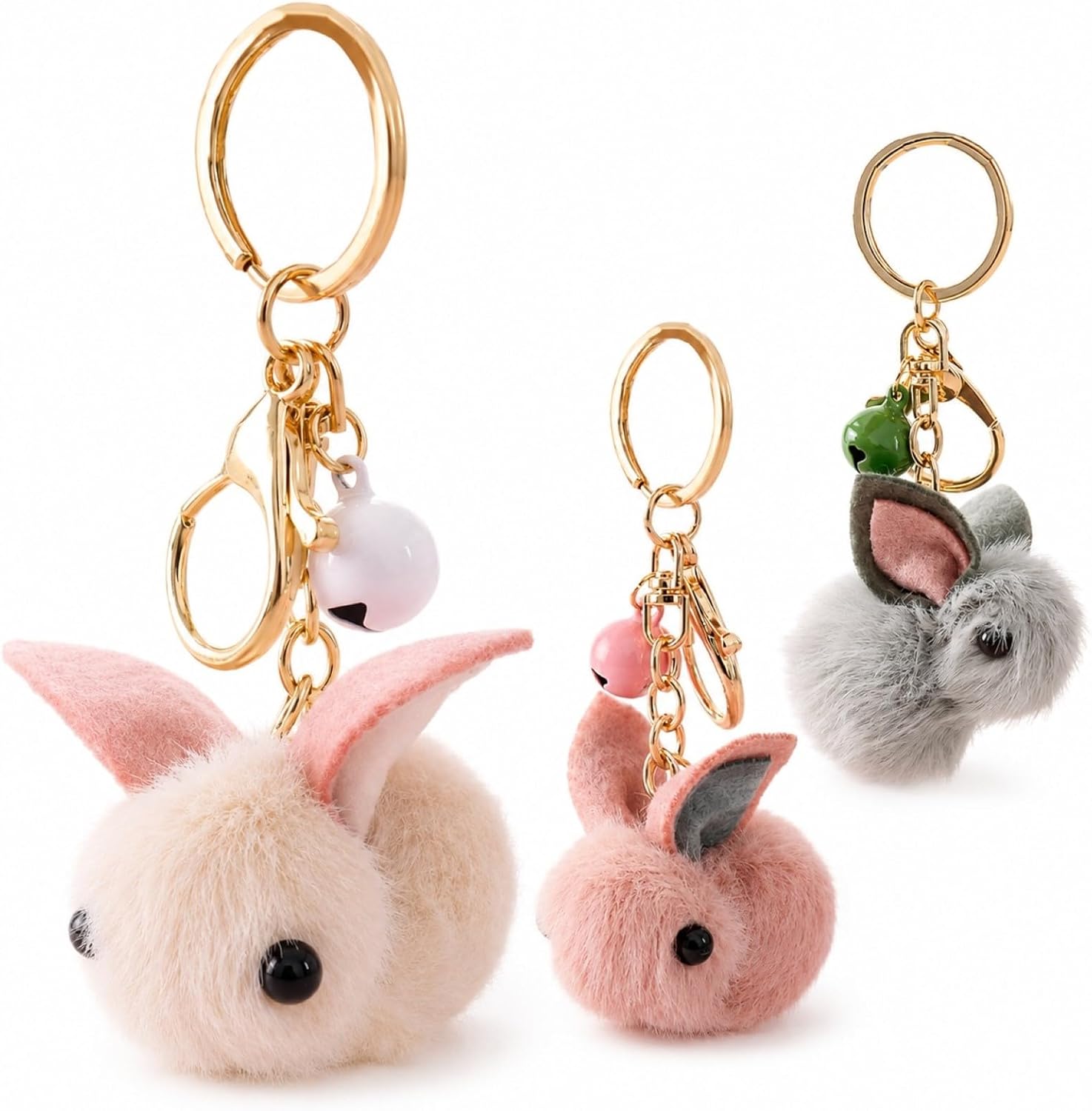 LUOZZY 3 Pcs Bunny Rabbit Keychains Keyring Lovely Bunny Key Chains Easter Birthday Party Favors Gifts (Random Color)