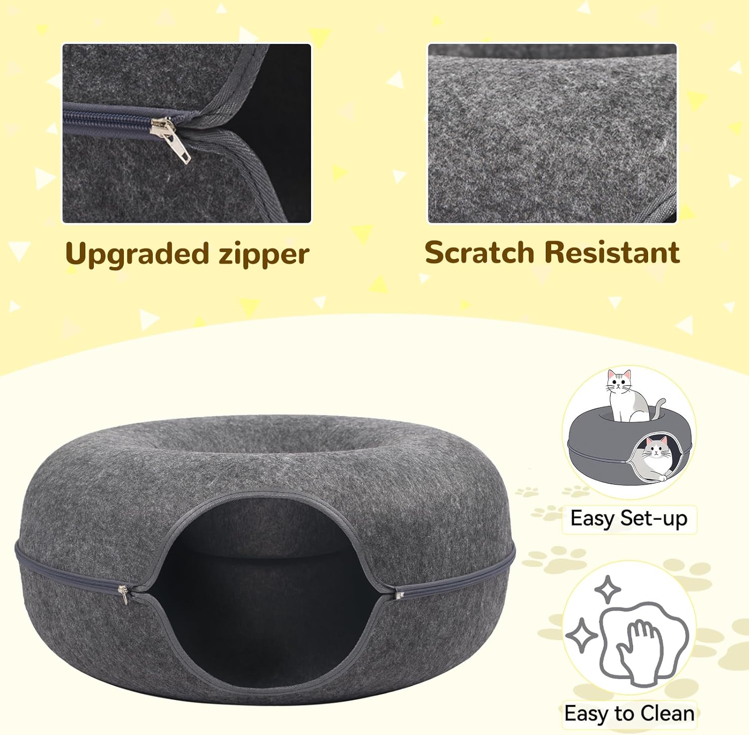 Cat Caves for Indoor Cats, Large Cat Tunnel for Multiple & Large Cats, Scratch Detachable Peekaboo Cat Cave Bed, Kitten Donut Kitty Hideaway Up to 45 Lbs