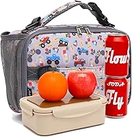 Vista 9 de FlowFly Lonchera para niños, bolsa de almuerzo escolar aislada y duradera con correa para el hombro y soporte para botellas, lonchera térmica