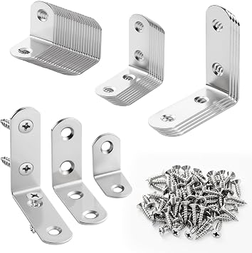 32 Pcs L Brackets for Wood, 3-Size Stainless Steel Angle Bracket Kit
