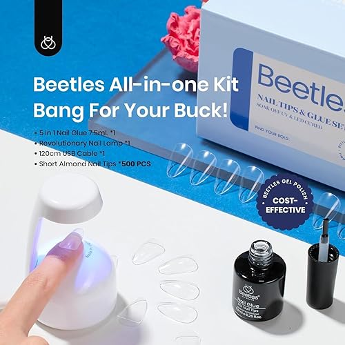 Miniatura 51 de Beetles - Kit de gel para extensión de uñas fácil de usar, 500 uñas de gel de almendra extracortas transparentes y preformadas, pegamento multiusos