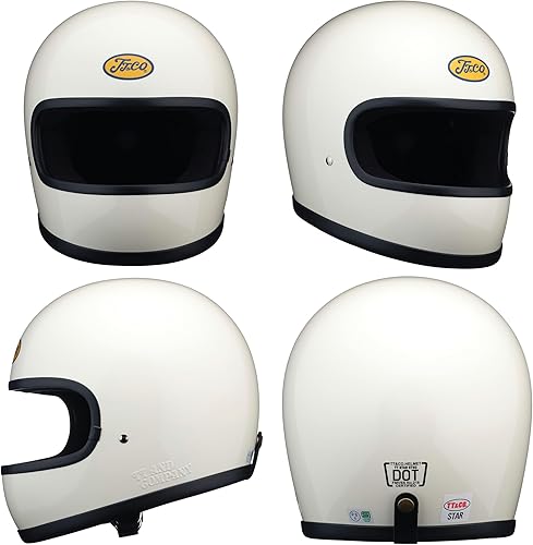 Miniatura 2 de TT&CO - Casco de motocicleta retro Star SGDOT estándar marfil escudo no incluido, casco de motocicleta aprobado por DOT para Moto