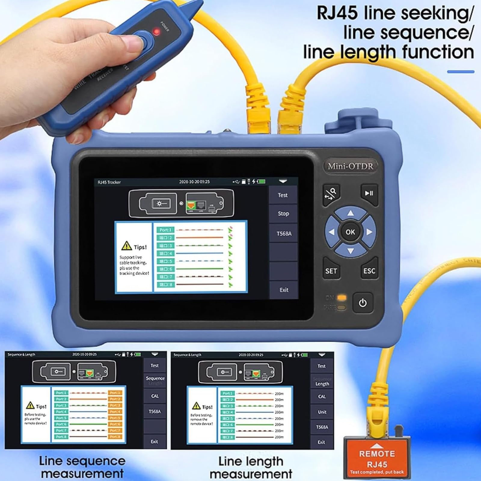 Probador de Cable de Fibra óptica Mini Otdr 1310/1550nm 26/24db Reflectómetro de Fibra óptica, Kit de sonda de inspección de Fibra óptica, Pantalla táctil VFL Ols Opm Evento
