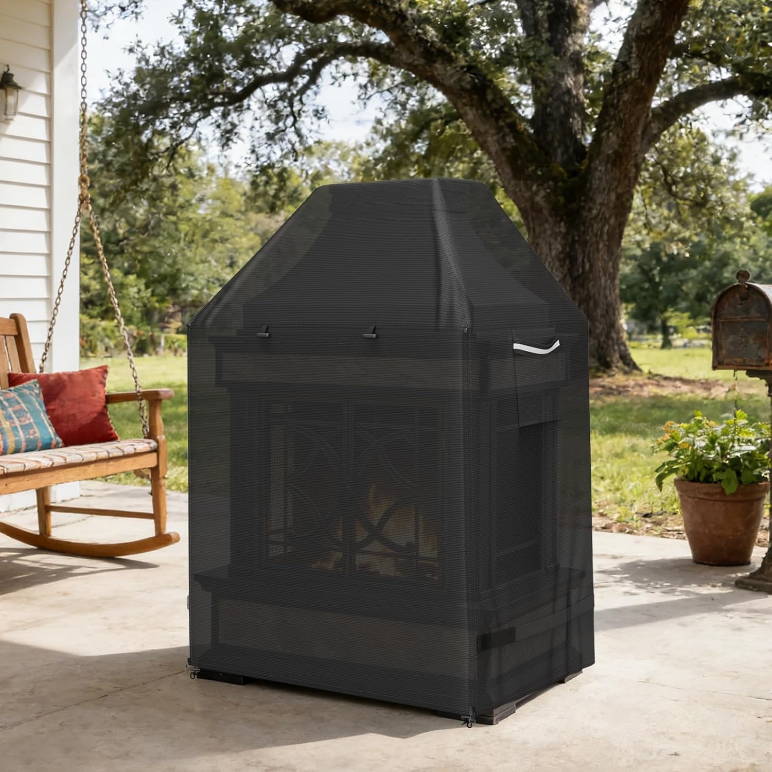 COSHNIBI Outdoor Fireplace Cover,Heavy Duty Waterproof Tall Wood Burning Fireplace Covers,Cover for Upright Wood Storage Outdoor Fire Pits,36"L x 24"W x 57"H,Black