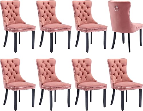 Miniatura 49 de Juego de 6 sillas de comedor modernas, sillas de comedor tapizadas con patas de madera maciza, silla decorativa de terciopelo camello, Sillas de 02-