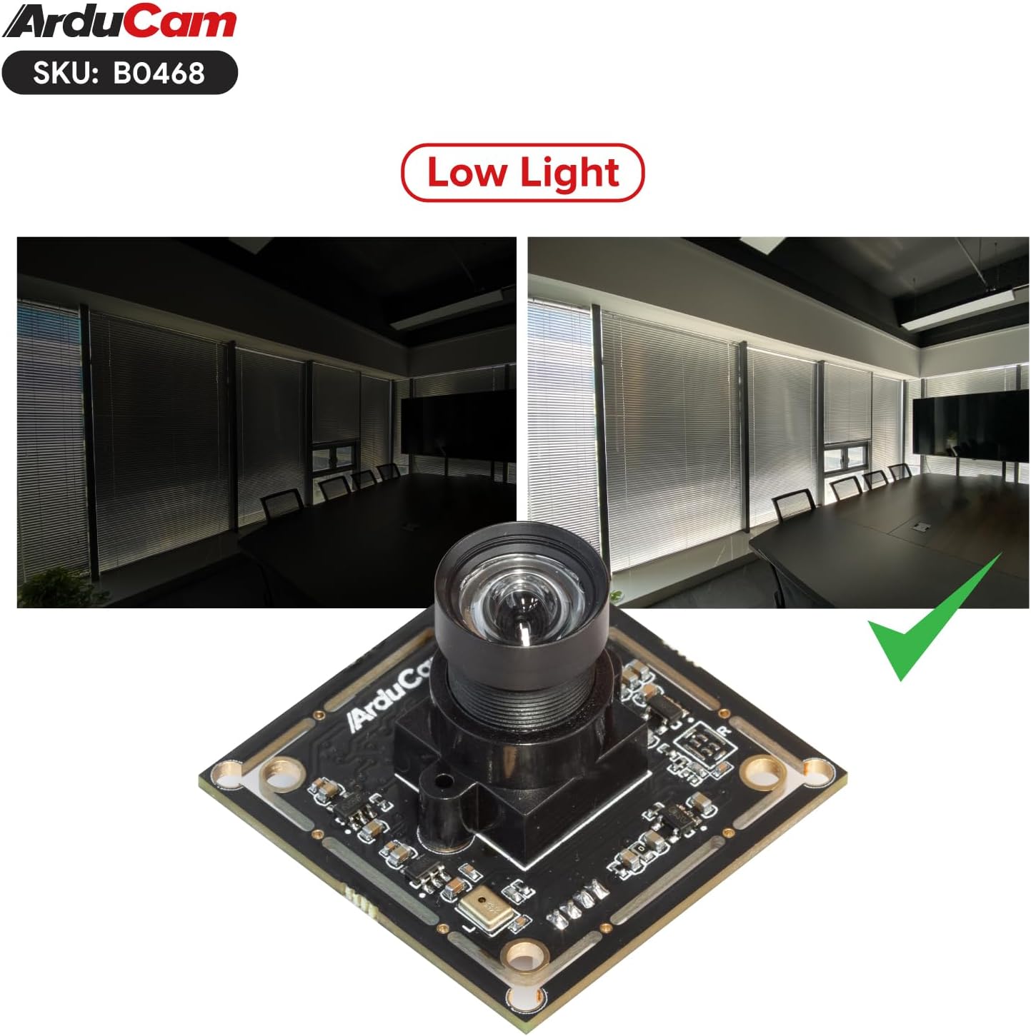 Arducam 1080P USB Camera Module, Low Light Low Distortion Lightburn Camera, 2MP CMOS IMX323 Mini UVC USB2.0 Webcam Board with 83°(D) M12 Lens, 3.3ft/1m Cable for Windows, Linux, Android, and Mac OS