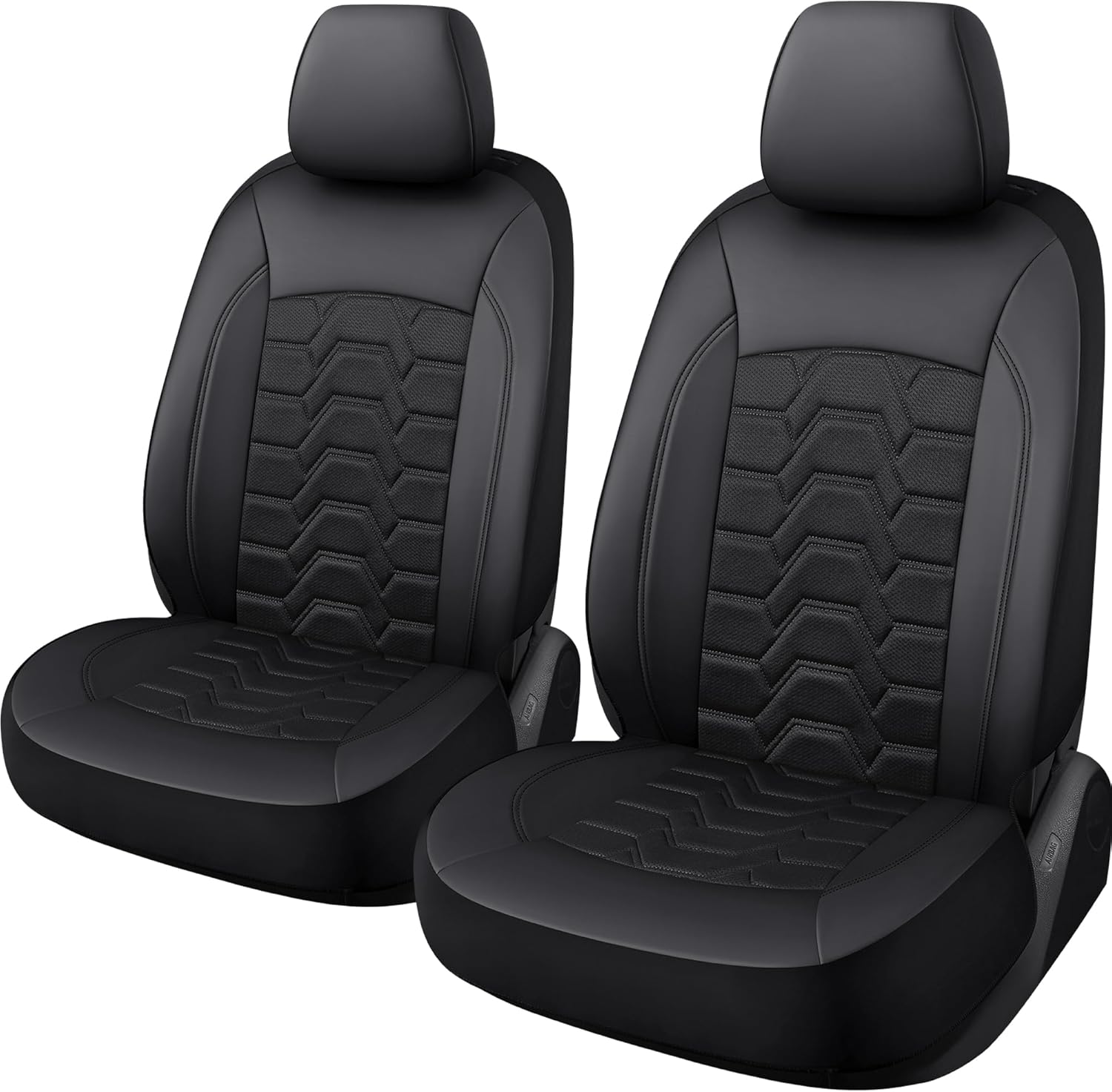 Memory Foam Leather Car Seat Covers, Breathable Air Cool Mesh Front Seat Protectors, Airbag Compatible Automative Comfortable Accessories, Universal Fit for Most Cars SUVs Trucks, Black, 4pcs.