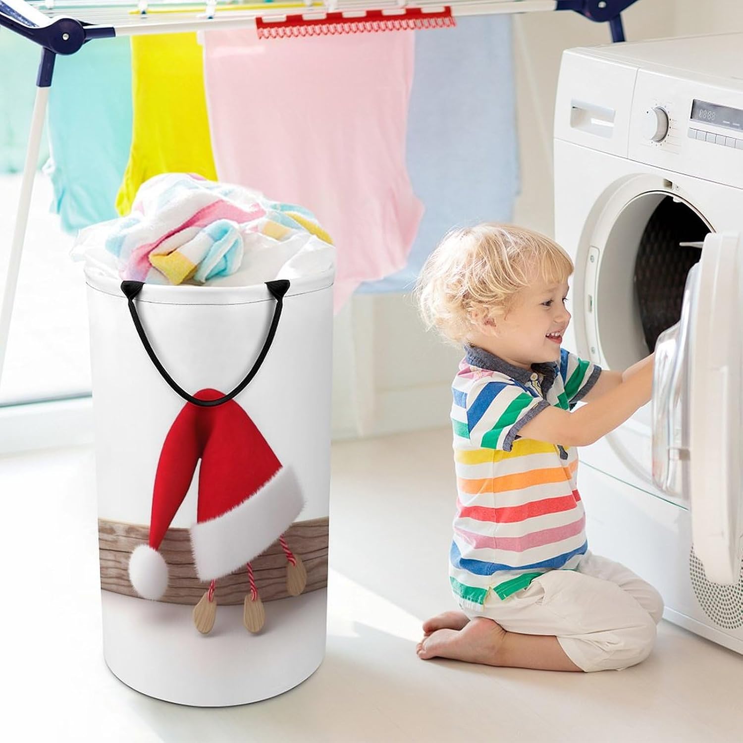 Large Laundry Hamper with Handle Waterproof Laundry Basket Collapsible Dirty Clothes Hamper Christmas Hat Laundry Bag for Clothes Toys in Bedroom 15.7x27.2 In
