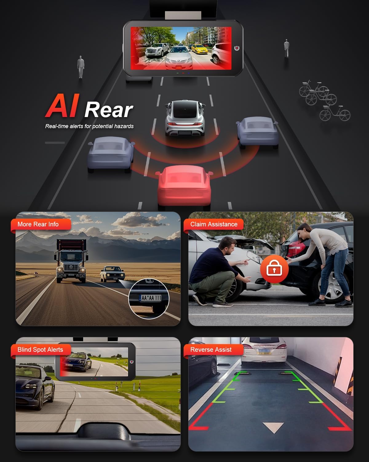 2K 5Ghz WiFi Dash Cam Front and Rear,4" IPS Touchscreen Dash Camera for Cars,3 Channel Dashcams with GPS, ADAS&BSD,WDR Night Vision,Voice Control,APP Control,G-Sensor,24H Parking Mode+64G -AKEEYO-EYES