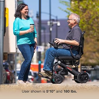 Rascal Carbon Cruiser Lightweight Foldable Electric Wheelchair for Travel, Carbon Fiber Power Chair, Portable Compact Design, 300 lb Capacity, Airline-Approved Battery