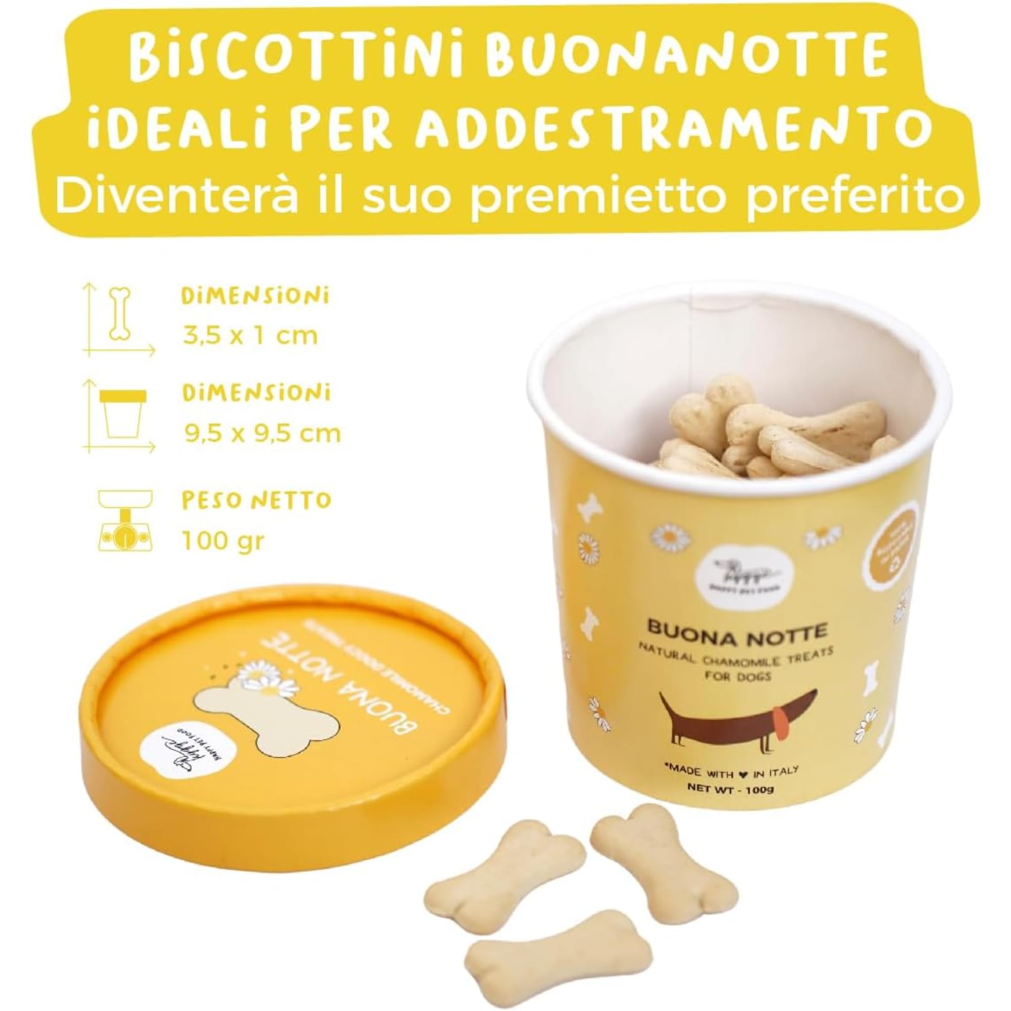Biscotti Buonanotte: Biscotti rilassanti per Cani, 100% Naturali gusto Camomilla | Snack Cane gustoso e sano, adatto a tutte le taglie ed età | Scorta sufficiente per 6 mesi, 600 gr | Hygge Dog