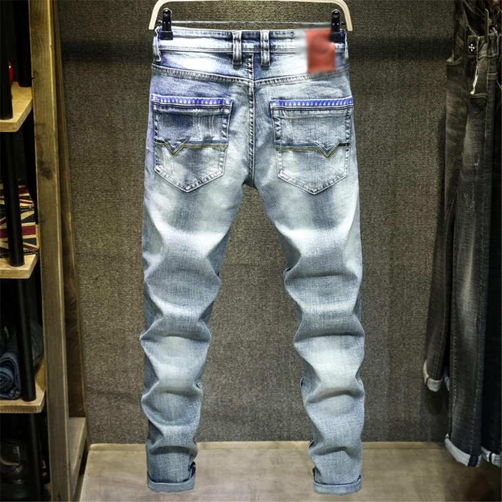 Men Jeans Ripped Light Stretch Slim Fit Spring and Autumn Streetwear Male Denim Trousers