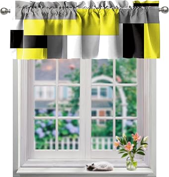 Valance for Geometry Abstract Modern Art Pattern 50 L X 20 W Curtain Valance for Kitchen Windows Yellow Gray