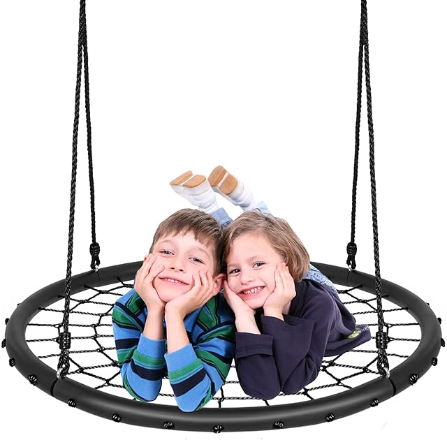 COSTWAY 40'' Nest Swing, Kids Web Swings with Length Adjustable Ropes, Spider Net Hanging Seat for Garden Backyard Playground, 150kg Capacity