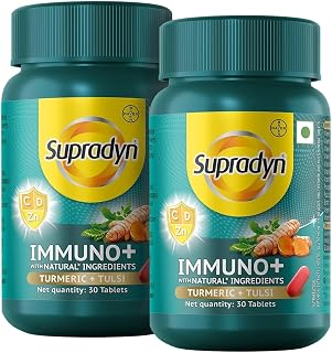 Supradyn Immuno +, Multivitamin, Natural immunity booster with Vit C, Vit D, Zinc, Unique blend of Tulsi, Turmeric, Shatav Price In India