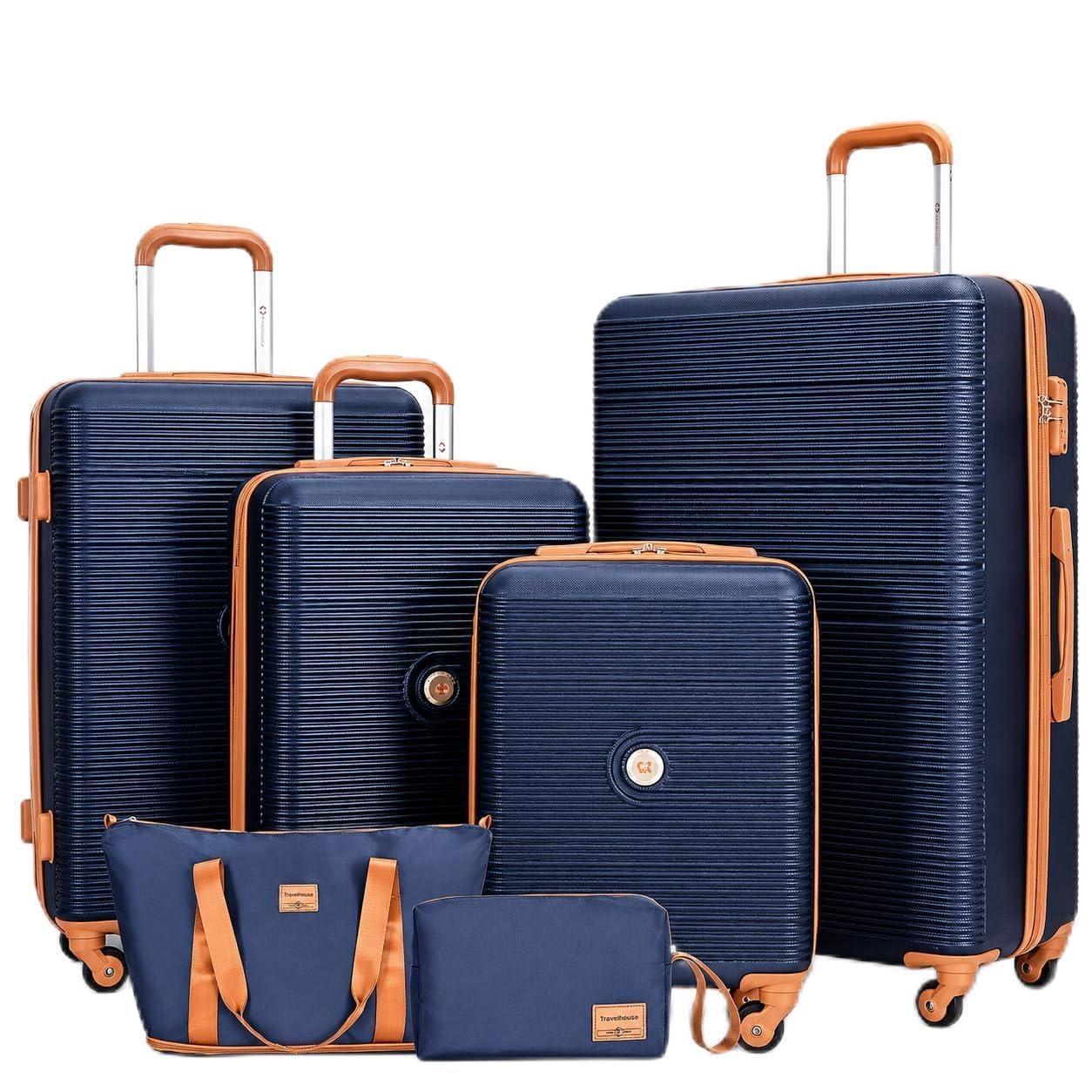 Travelhouse Bari - Set di 6 bagagli, 4 valigie con ruote, borsa da viaggio e kit WC, custodia rigida, navy / blu, Länge: 77 cm, Breite: 28.5 cm, Höhe: 51 cm, Set di valigie