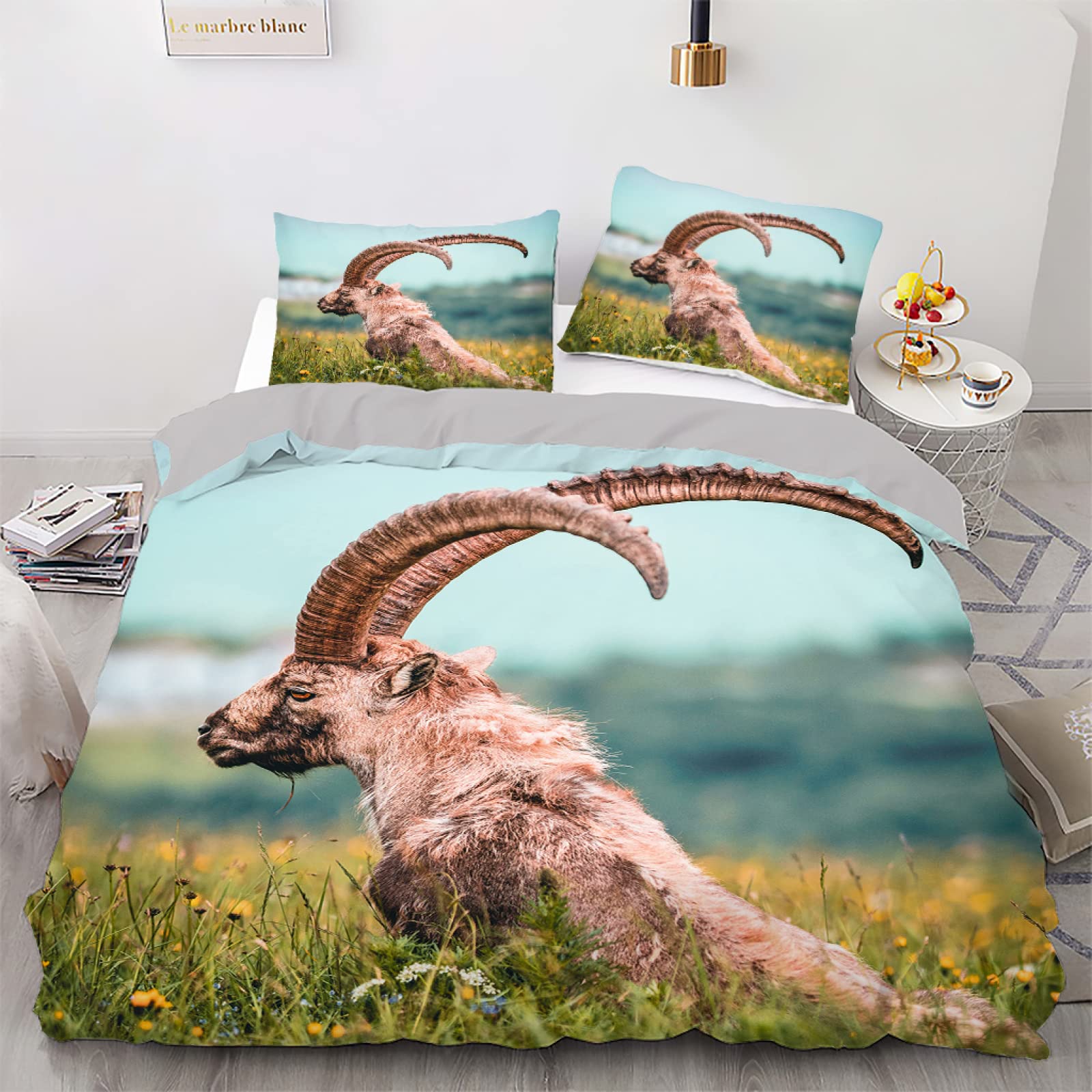 Housse de couette 160x200 antilope en microfibre avec 2 taies d'oreiller