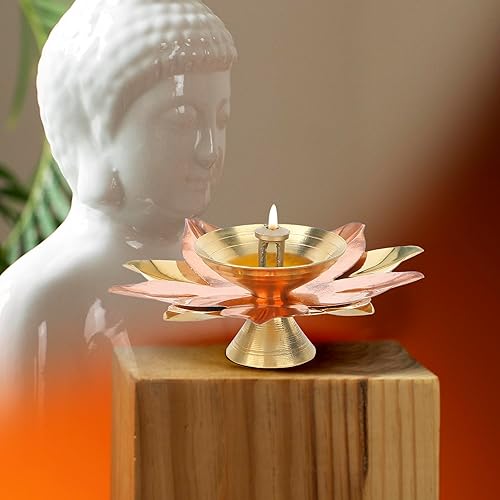 Miniatura 4 de Traditional Brass Oil Lamp Deep Diya Indian Oil Lamp Diwali Puja Lamp Akhand Lotus Diya (1)