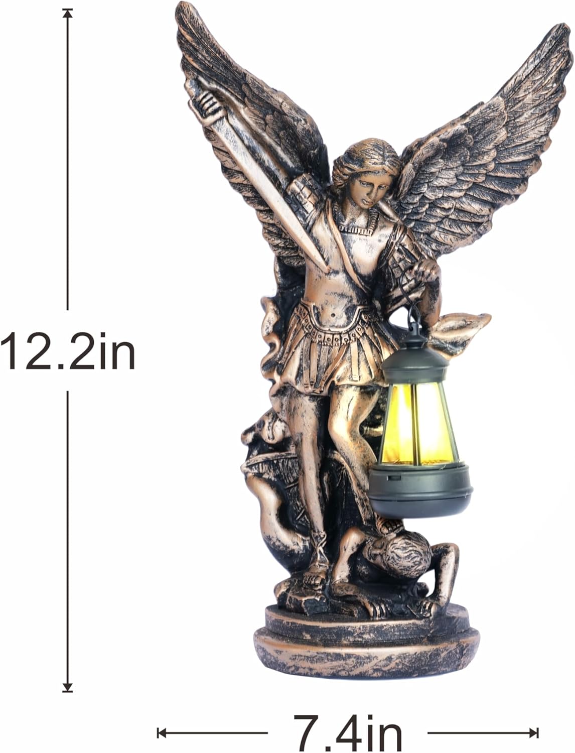 Solar San Miguel Arcangel Outdoor Garden Decor Statues 12.4" Solar St Michael the Archangel Satue for Yard Patio Lawn Porch Decorations Resin St Michael Figurine Religious Collection Sculptures Gifts