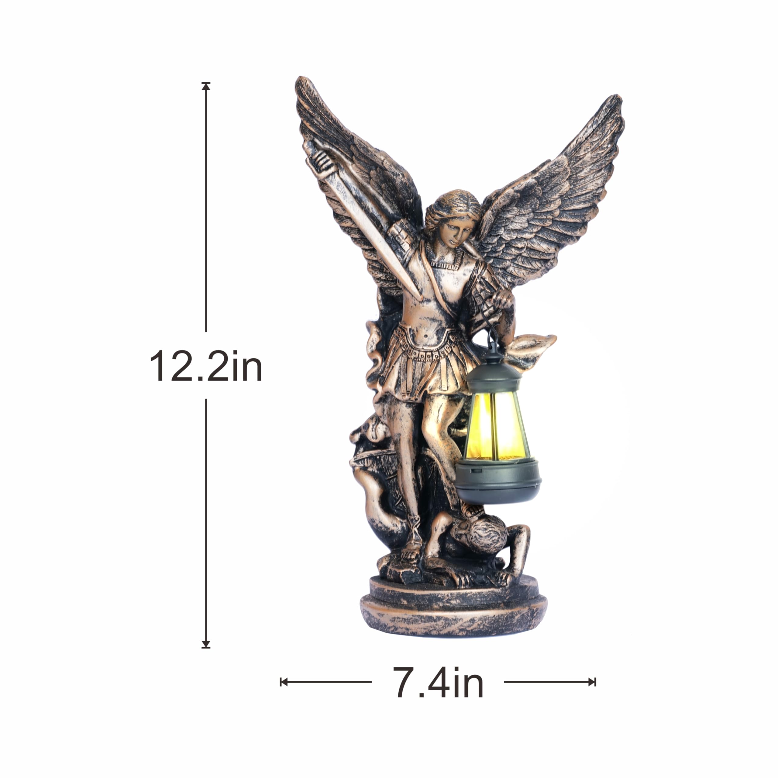 Solar San Miguel Arcangel - Estatuas de decoración de jardín al aire libre, 12.4 pulgadas, satue solar de San Miguel Arcángel para patio, césped, porche, decoración de resina, figura de San Miguel