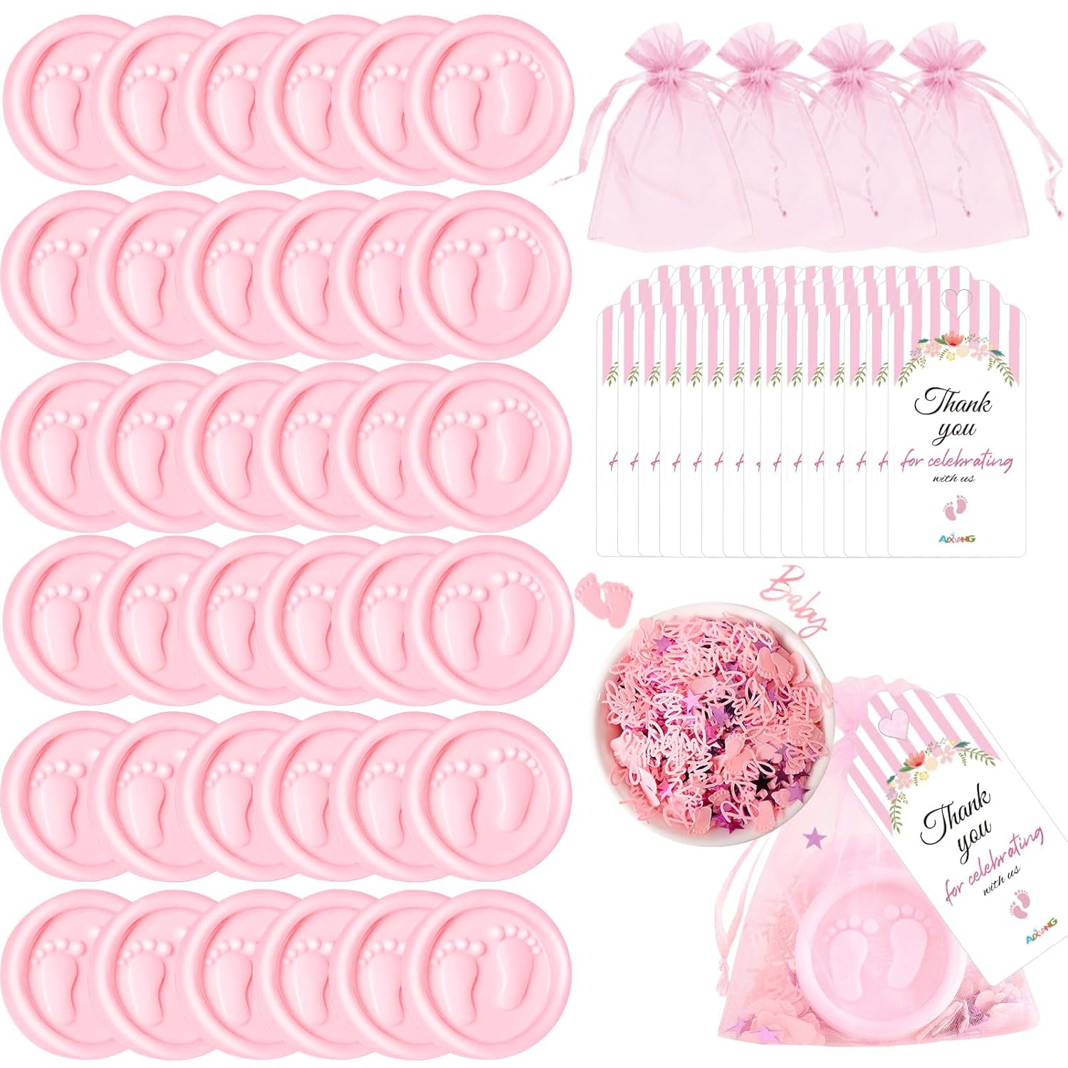 AIXIANG 50Pack Baby Shower Favors Soaps Handmade Pink Little Baby-feet Scented Soap Party Favors for Guests Baby Girl Shower Favors