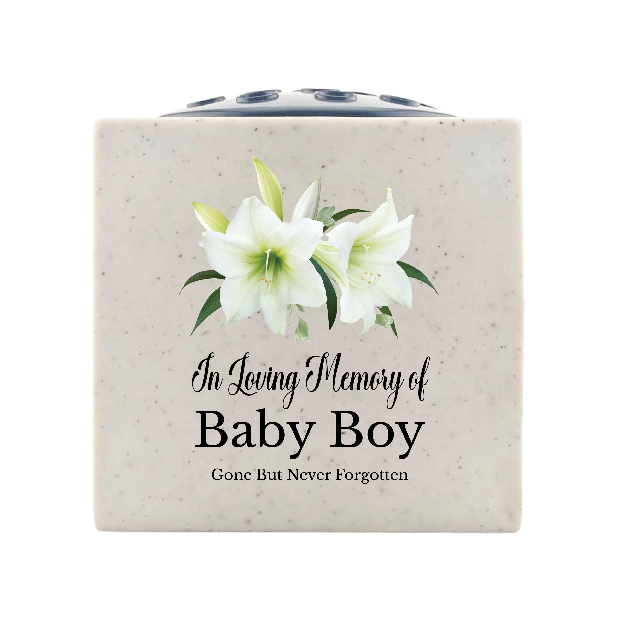 In Loving Memory Of Memorial Rose Bowl Grave Marker Flower Pot Vase With Lily Design (UV PRINTED) (Baby Boy)