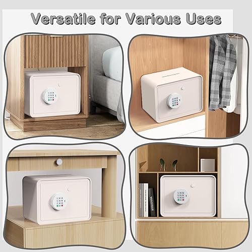 Miniatura 7 de GoldenKey - Caja de seguridad pequeña para niños, color macarrón blanco de 7 x 9.4 x 6.3 pulgadas, con ranura para monedas y billetes, teclado