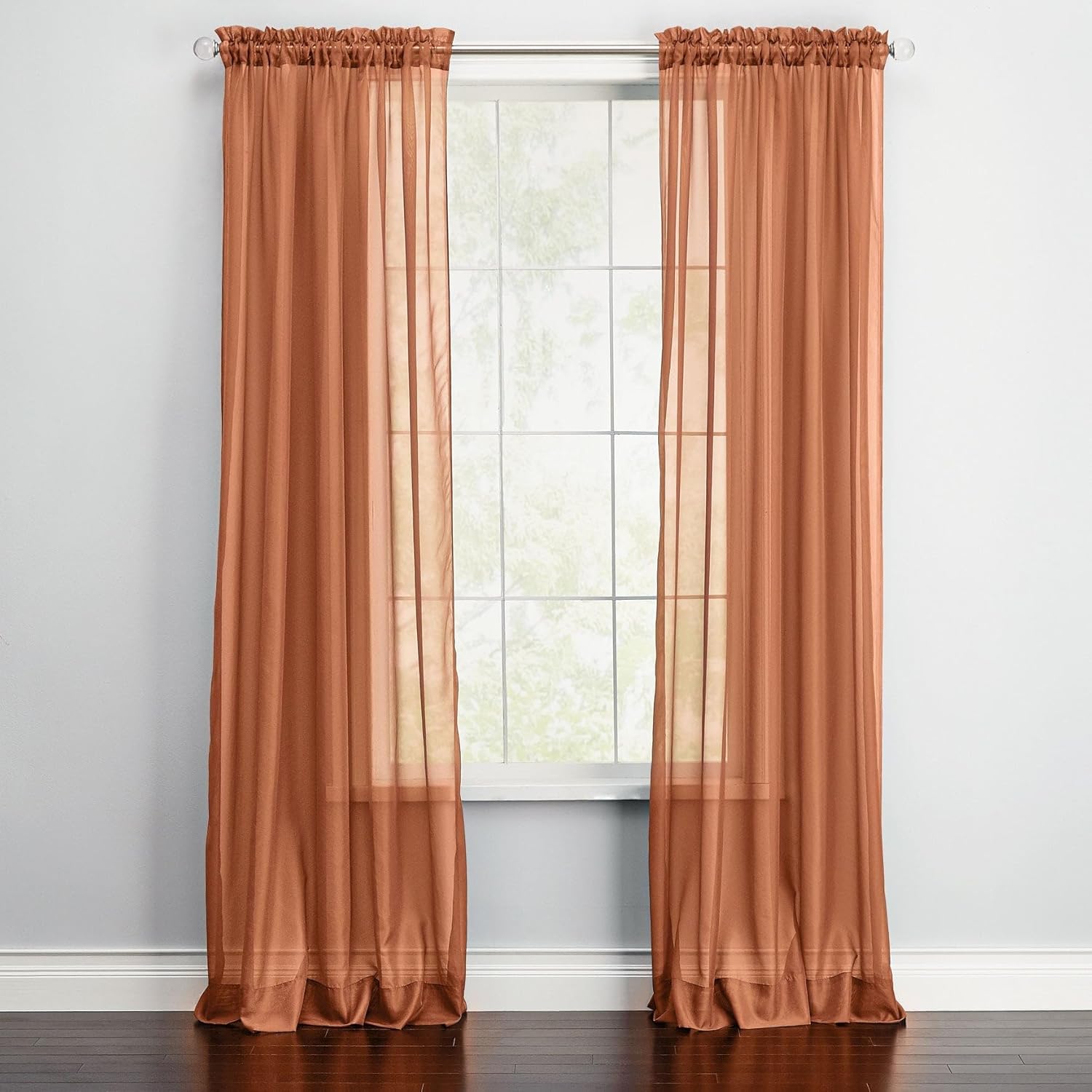 BrylaneHome BH Studio Sheer Voile Rod-Pocket Panels -Set of 2-120" W 108" L, Autumn Leaves