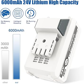 24V 6.0Ah Battery and Fast Charger for Snow Joe & Sun Joe 24-Volt Battery
