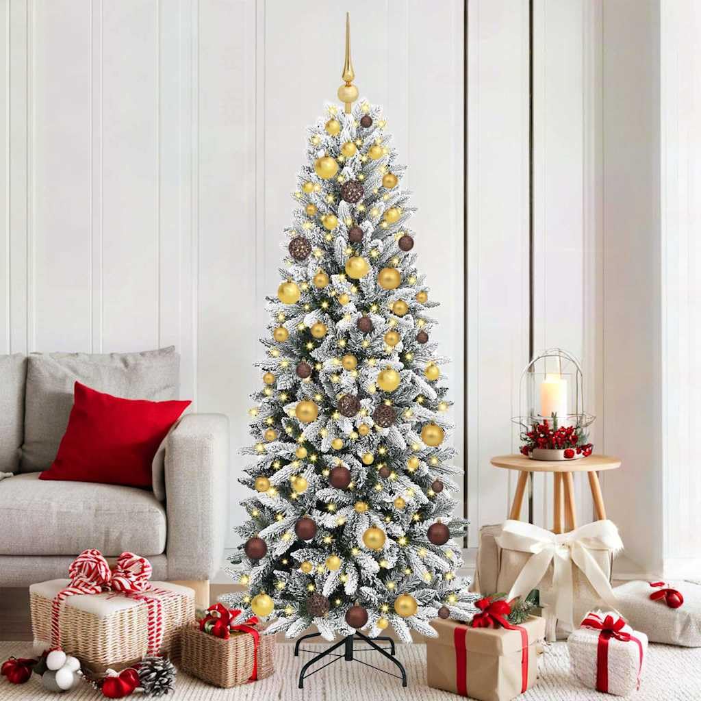 Künstlicher Weihnachtsbaum, weiß, 180 cm | Konische Zweige mit Gelenken, warme LED-Lichter, PVC und Stahl, für Innen und Außen