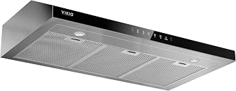 VIKIO HOME Under Cabinet Range Hood 36 Inch, 900 CFM Dual Centrifugal Motor, 3-Speed Ducted Kitchen Vent, Reusable Filters, Stainless Steel Kitchen Hood with LED Lights, Low Noise, Glass Black
