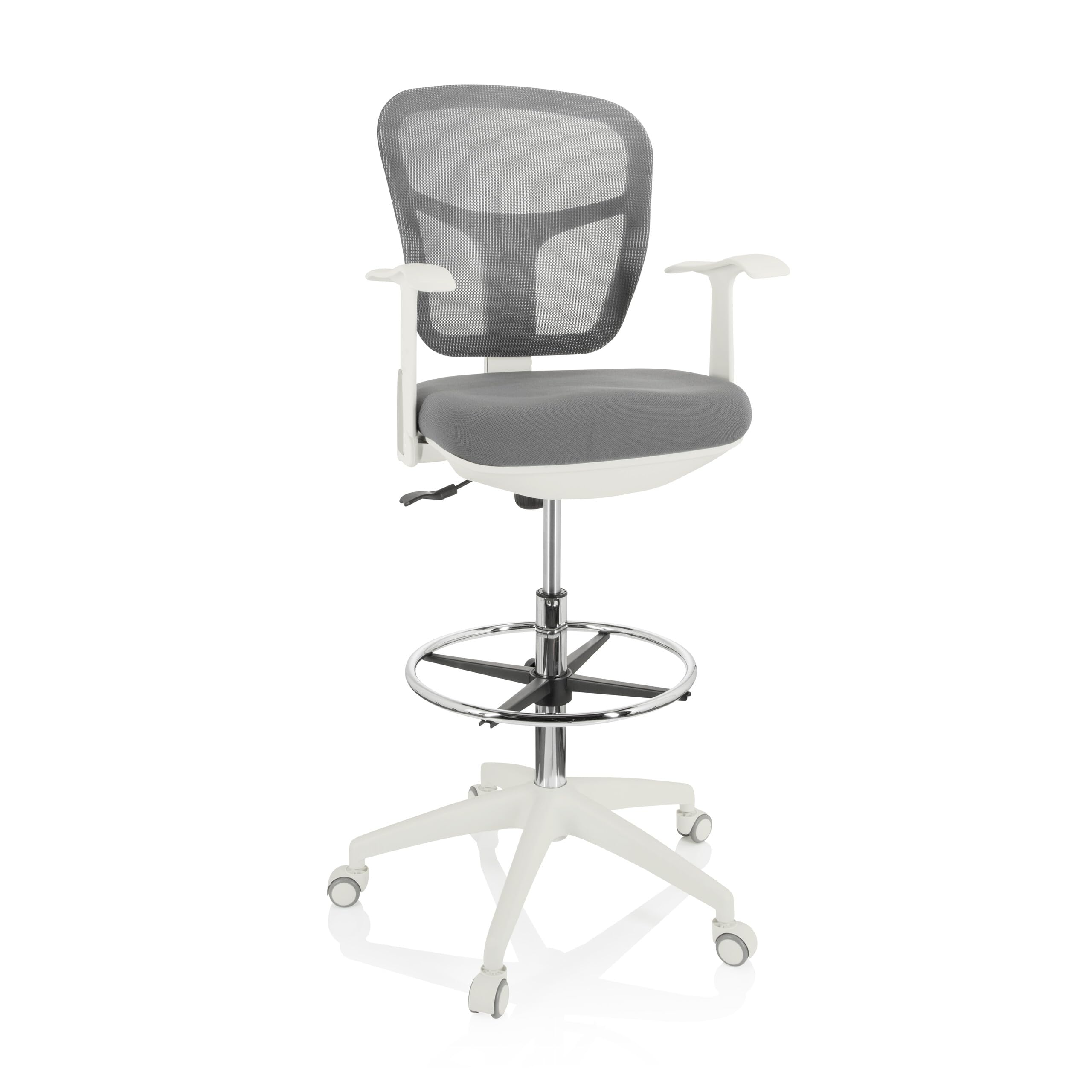 hjh OFFICE Silla de Trabajo Silla de Oficina Taburete Giratorio Top Work 108 Tela Malla Reposapiés Regulable en Altura Blanco