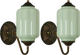 Vintage Milk Glass Wall Sconce - Set of 2,Antique Green Sconce (Bulb×2)
