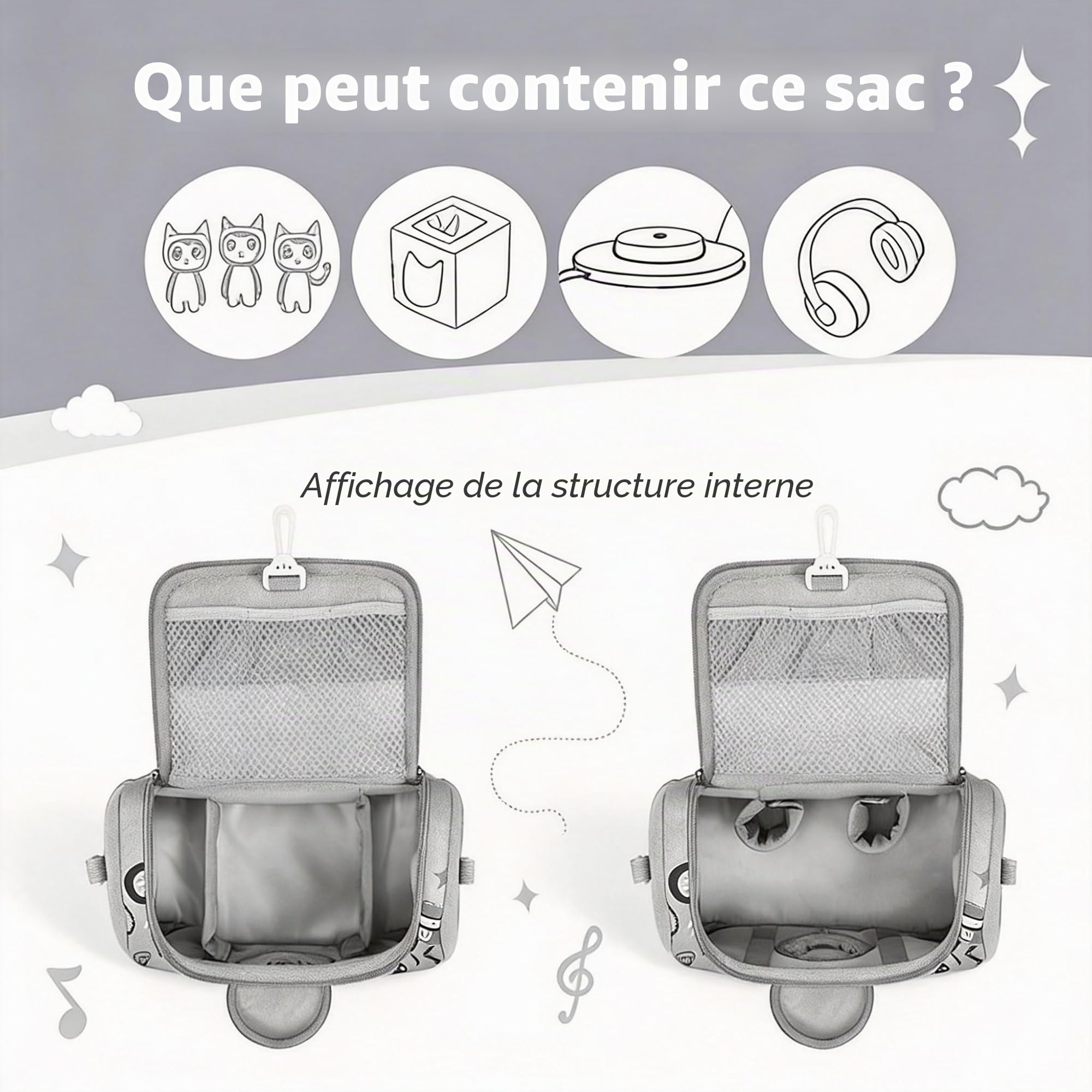 Étui de transport pratique pour lecteur audio Toniebox avec espace pour les figurines (gris)