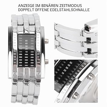 Binary Watch Binary Matrix Blue LED Digital Watch Men Classic Creative Fashion Wrist Watch LED Digital Wrist Watch (Silver2)