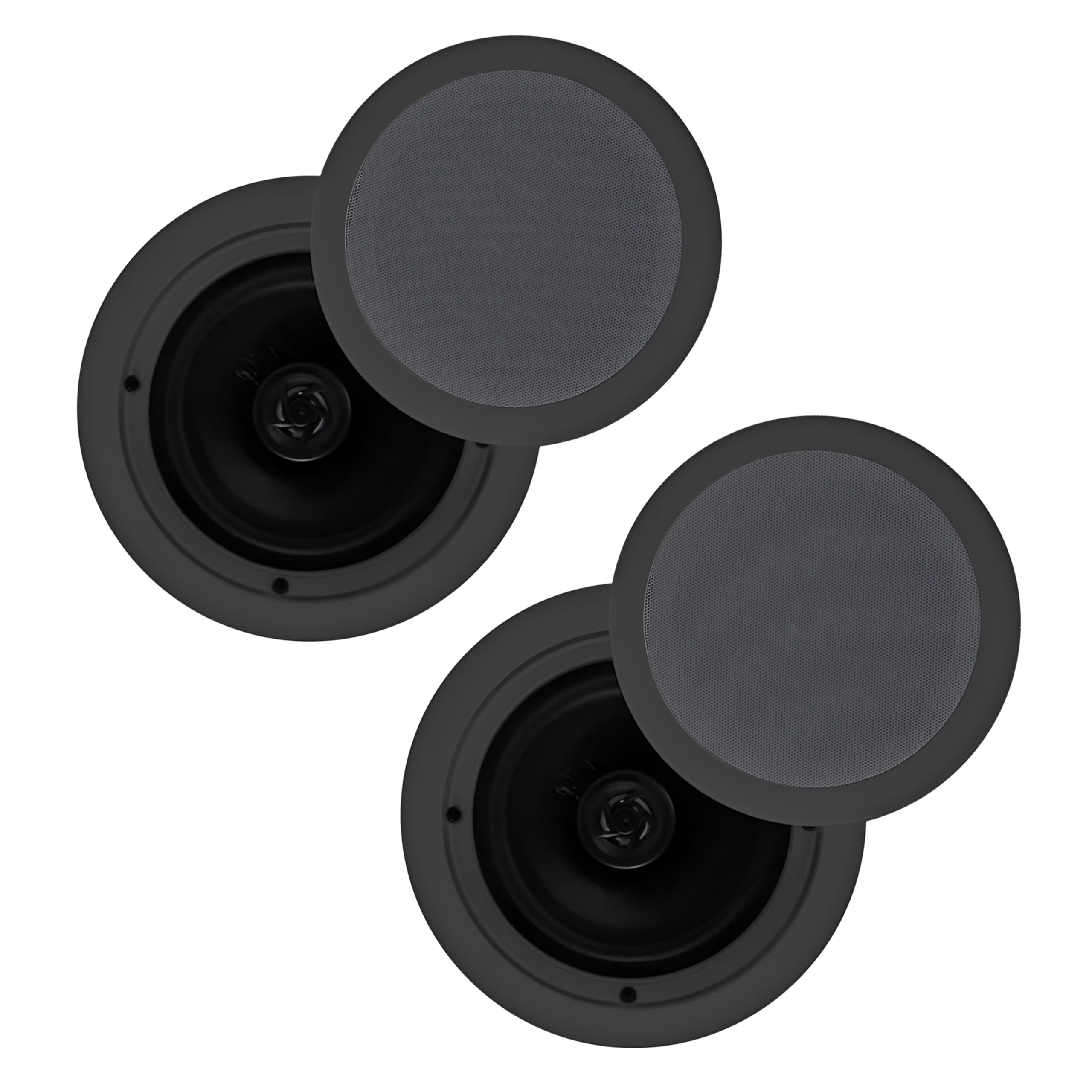 Pyle 2 Pair Speakers, 200W 6.5" Flush Mount in Wall/in Ceiling Speakers with Spring-Loaded Terminals, PDIC Series, Black