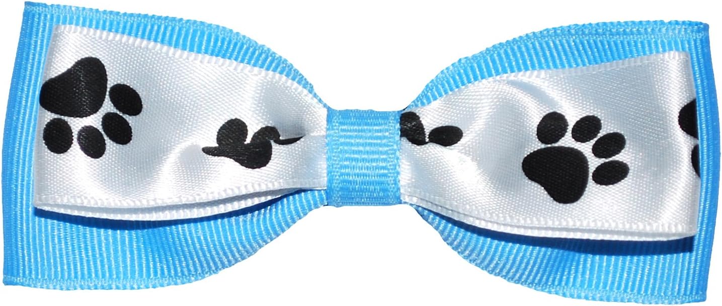Sprinkles Collar Accessories, Mr. Handsome, 4-Inch, White/Black Paw Print and Blue Bow Tie