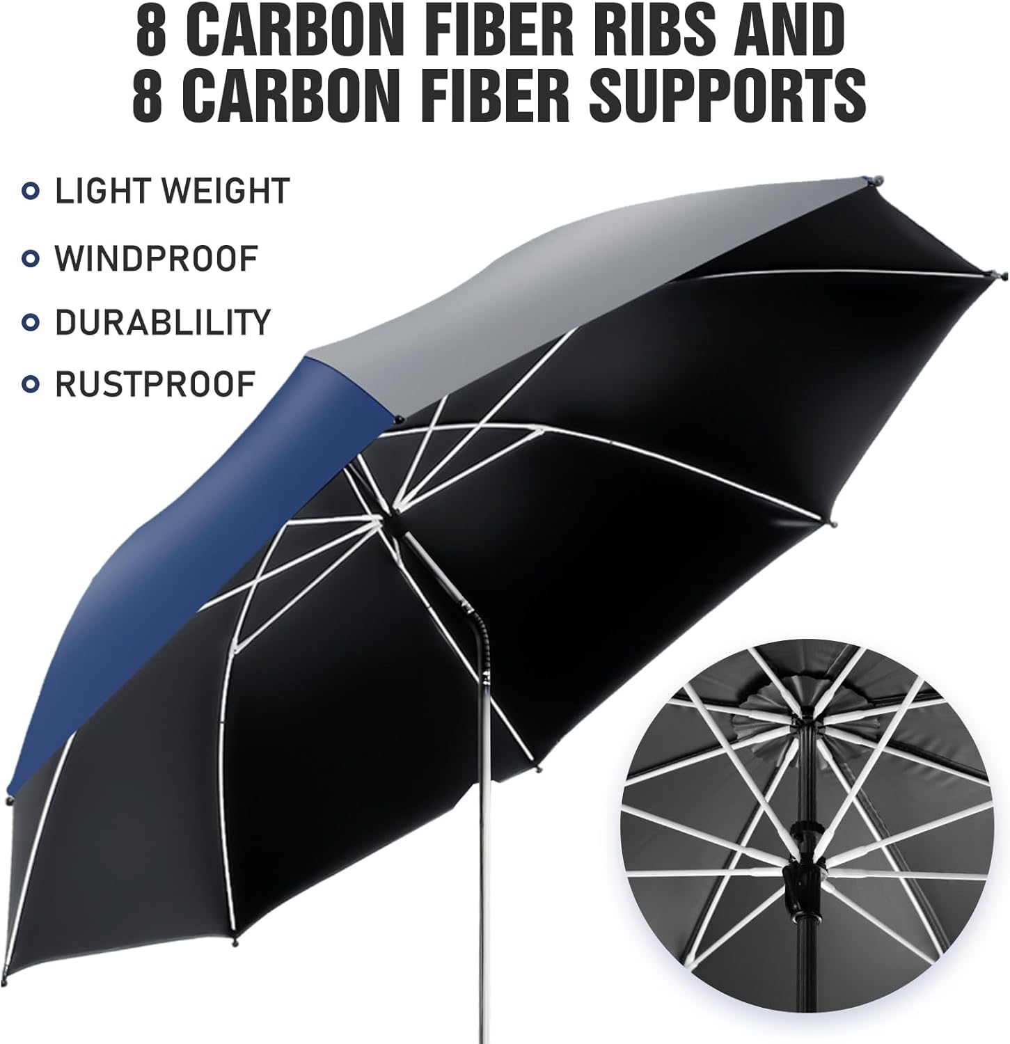 2 Pack Beach Umbrella with 360 Universal Clamp, UPF50+ Umbrella Outdoor Patio Sun Protection for Chairs, Beach &Patio Use (Not Include Chair)