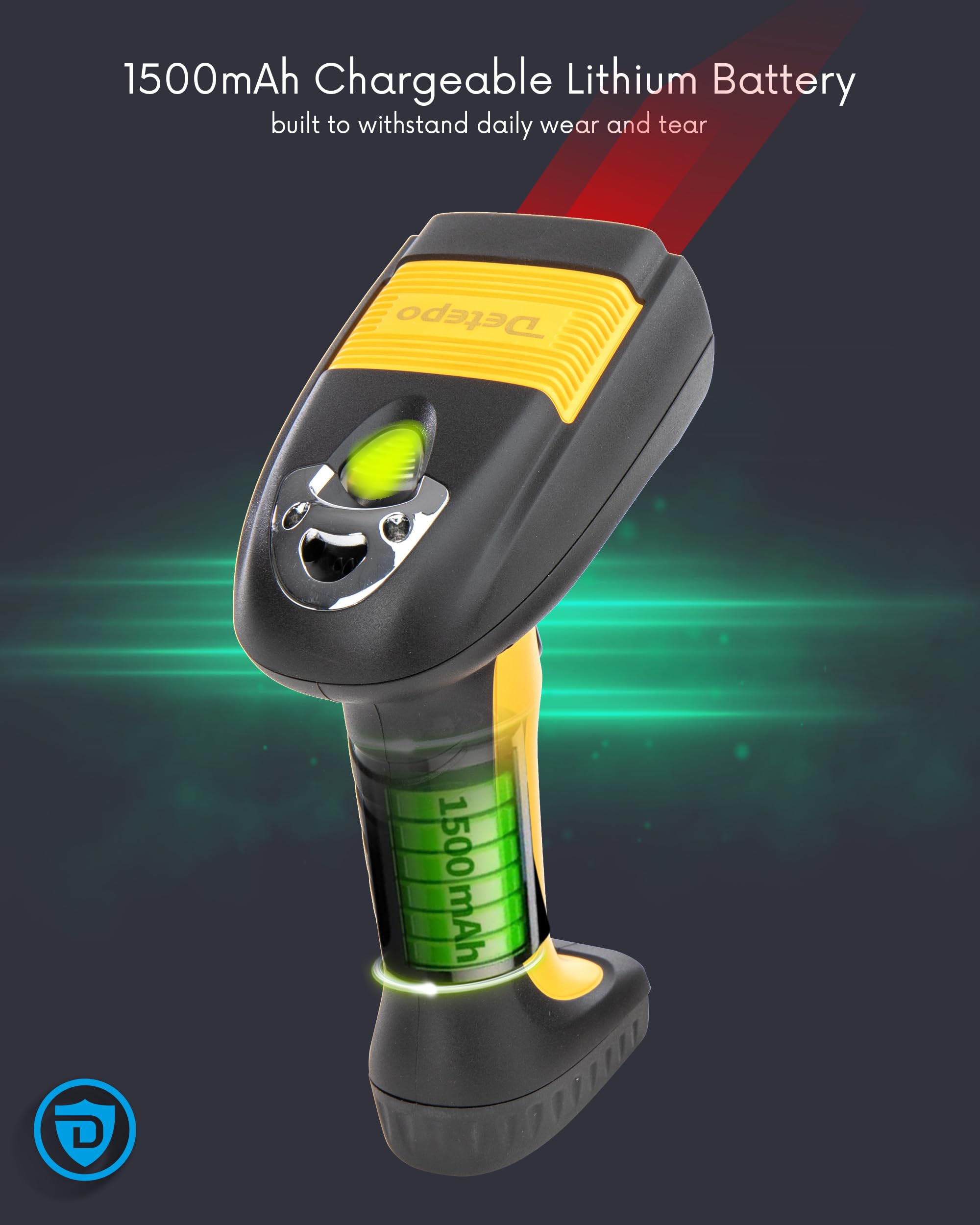 Scanner wireless per codici a barre e QR | Ingresso USB e Bluetooth | 3 modalità di funzionamento | Antipolvere e antigoccia | Design ergonomico | Batteria al litio ricaricabile (DB105)