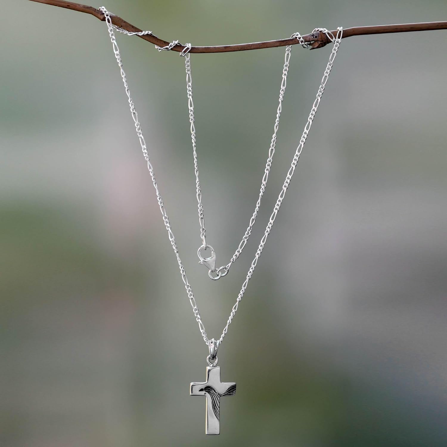 NOVICA Artisan Handmade Men's Sterling Silver Necklace Religious from Indonesia Pendant Cross [20 in L x 0.1 in W Pendant(s) 1.3 in L x 0.6 in W] ' Heavenly Peace'