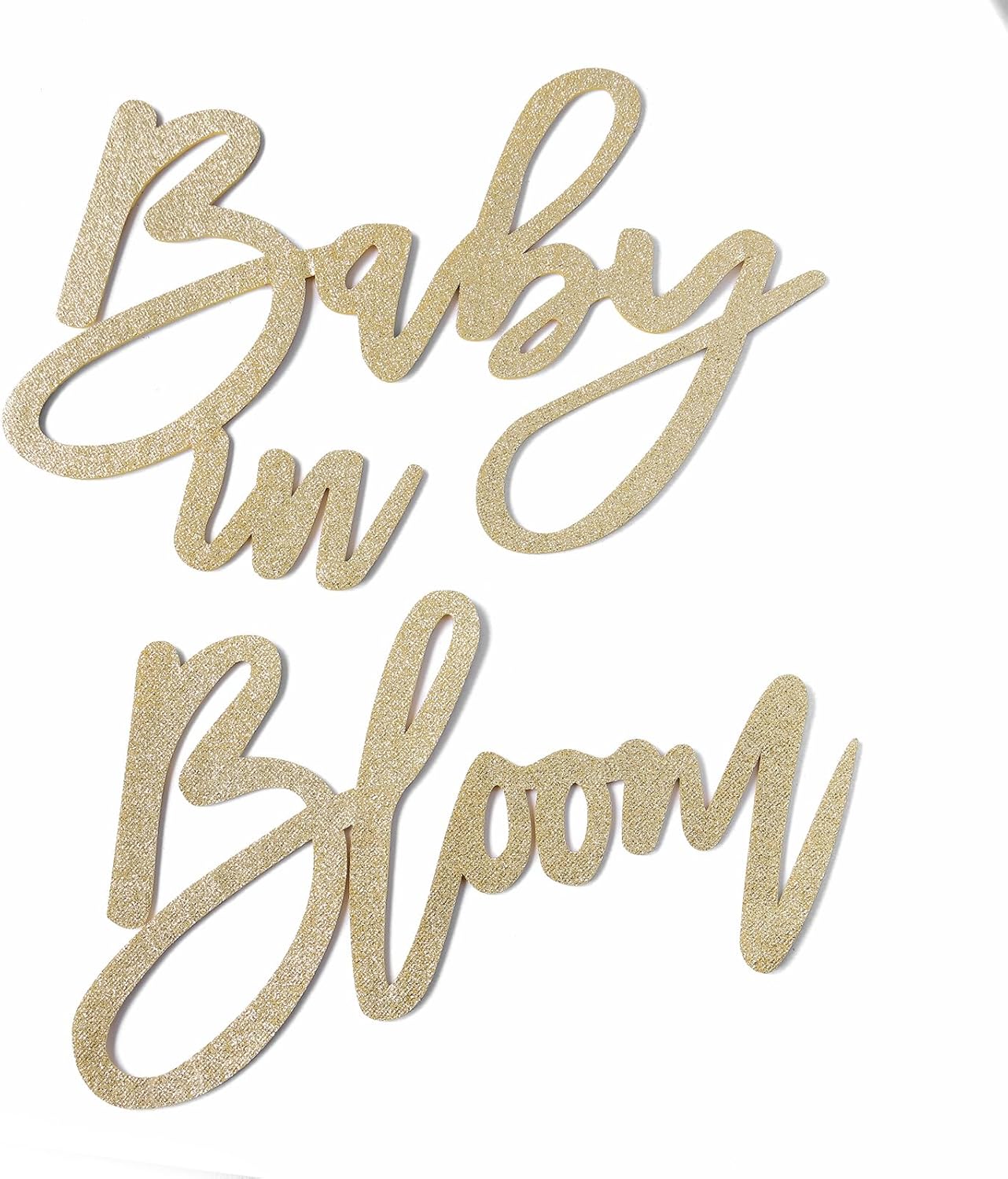 Champagne Baby in Bloom Sign - Large Glitter Baby Shower Felt Banner Letters for Baby Shower Arch Backdrop Gender Reveal Girl or Boy Theme Pregnancy Announcement Party Wall Decorations