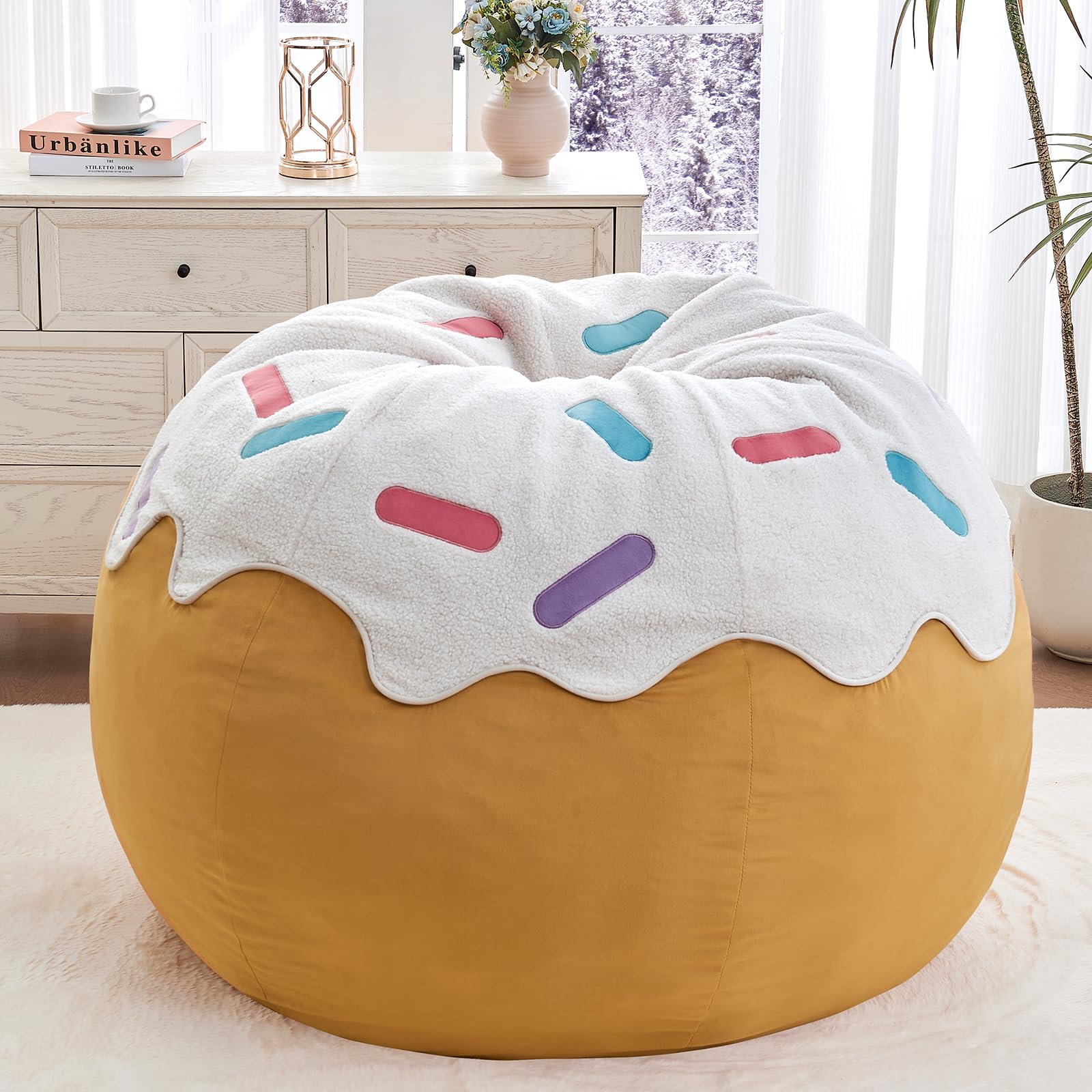 Donut Bean Bag Chair - Cute Bean Bag Sofa with Filler - Ideal for Girls Room and Dorm Decor - Oversized Lounge Chair for Teens and Kids - Plush