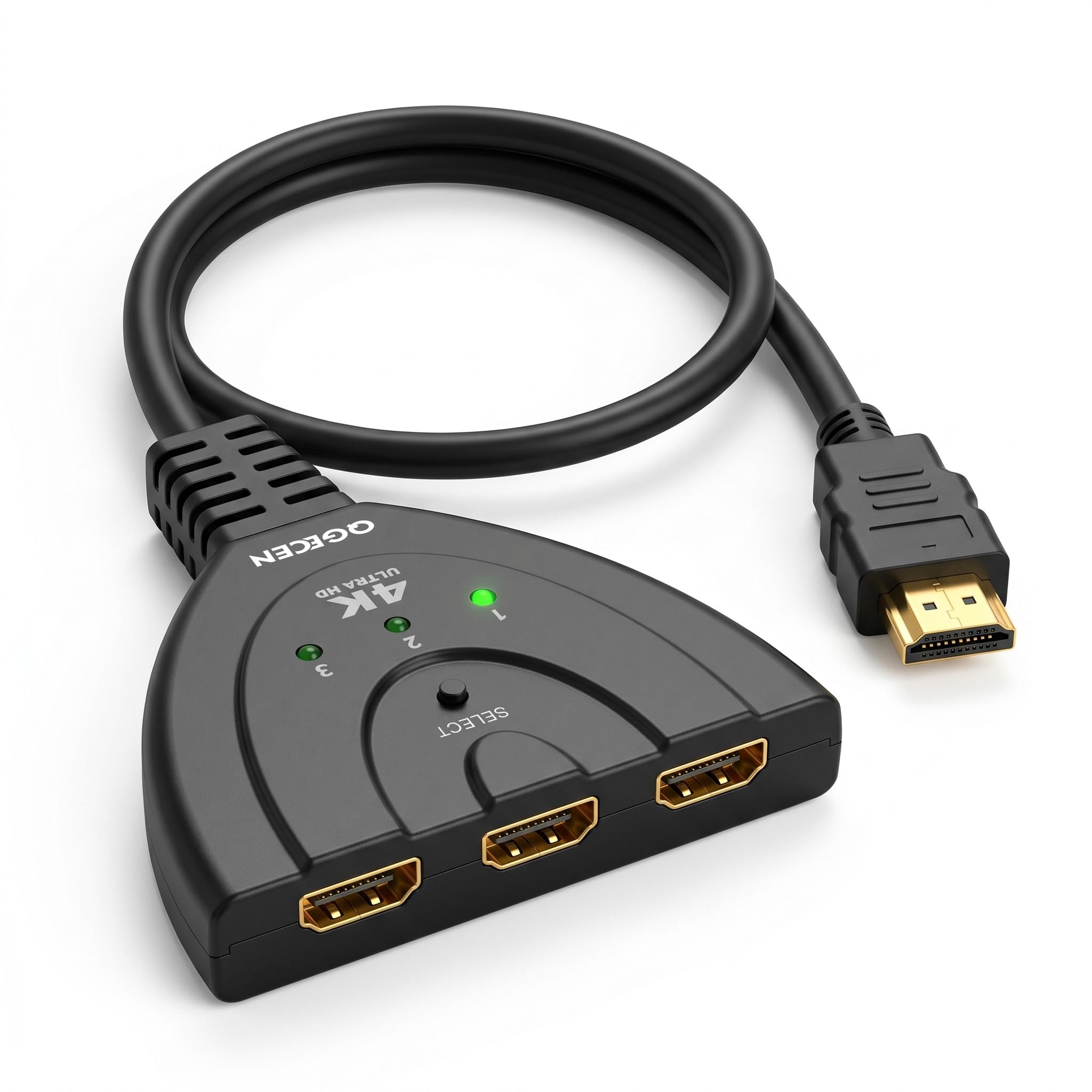Switch HDMI 3 Porte, Commutatore HDMI 4K 30Hz con Cavo da 56 cm, 3 Ingressi 1 Uscita, Splitter HDMI Hub, Auto & Manual Switch, per PS4, Xbox, Sky Q, Fire Stick, Roku, PC, TV, Monitor