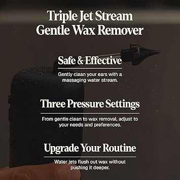 Wush Pro By Black Wolf- Deluxe Water Powered Ear Cleaner- Safe & Effective- Electric Triple Jet Stream 3 Pressure Settings For Ear Wax Buildup- Ear Wax Removal Kit- Water Resistant USB Rechargeable